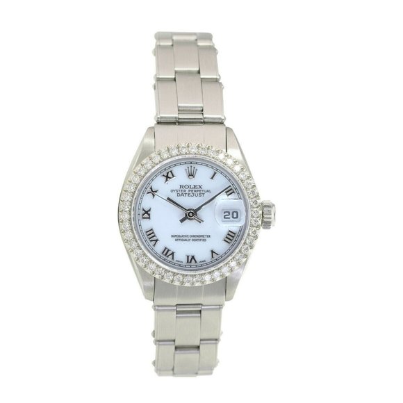 ROLEX DATEJUST WHITE ROMAN DIAL 1.15 CTW DIAMONDS STEEL OYSTER WATCH 26 MM 69174 - Picture 9 of 10